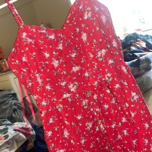 Red floral long dress